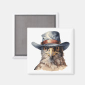 カウボーイおもしろいハットを着たハト、水色 マグネット (正面/裏面)