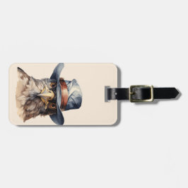 カウボーイおもしろいハットを着たハト、水色 ラゲッジタグ