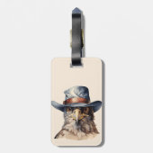 カウボーイおもしろいハットを着たハト、水色 ラゲッジタグ (裏面縦)