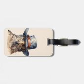 カウボーイおもしろいハットを着たハト、水色 ラゲッジタグ (裏面横)