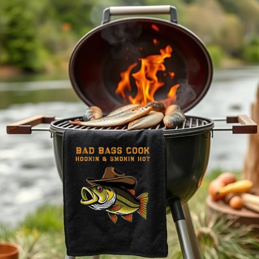 カウボーイおもしろいハットを着たファーザーズデイフィッシュ キッチンタオル