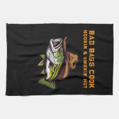 カウボーイおもしろいハットを着たファーザーズデイフィッシュ キッチンタオル (横)