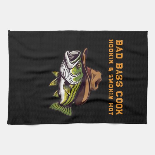 カウボーイおもしろいハットを着たファーザーズデイフィッシュ キッチンタオル (横)