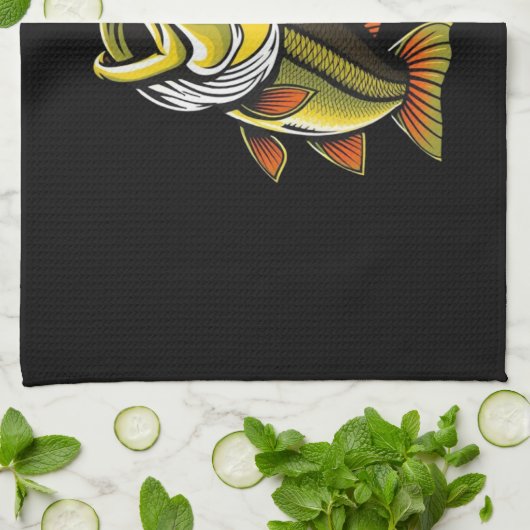 カウボーイおもしろいハットを着たファーザーズデイフィッシュ キッチンタオル (折り畳み)