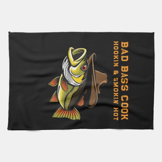 カウボーイおもしろいハットを着たファーザーズデイフィッシュ キッチンタオル (横)