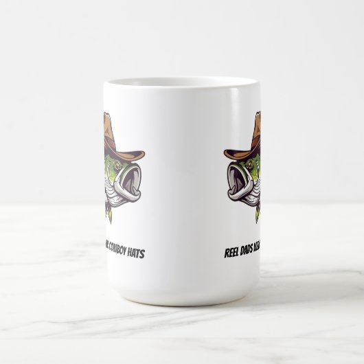 カウボーイおもしろいハットを着た父親の日魚 コーヒーマグカップ (中央)