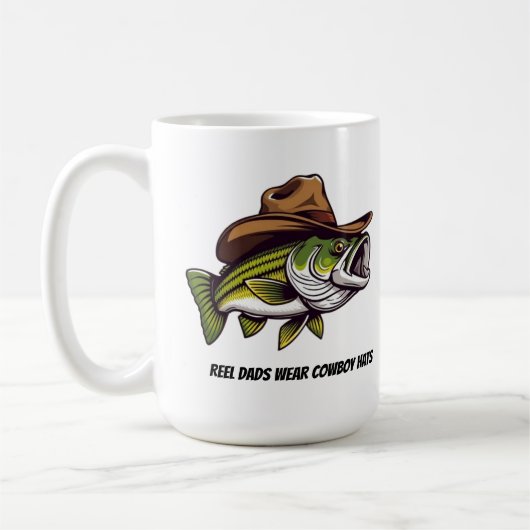 カウボーイおもしろいハットを着た父親の日魚 コーヒーマグカップ (左)