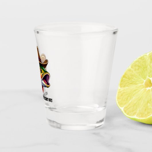 カウボーイおもしろいハットを着た父親の日魚 ショットグラス (右)