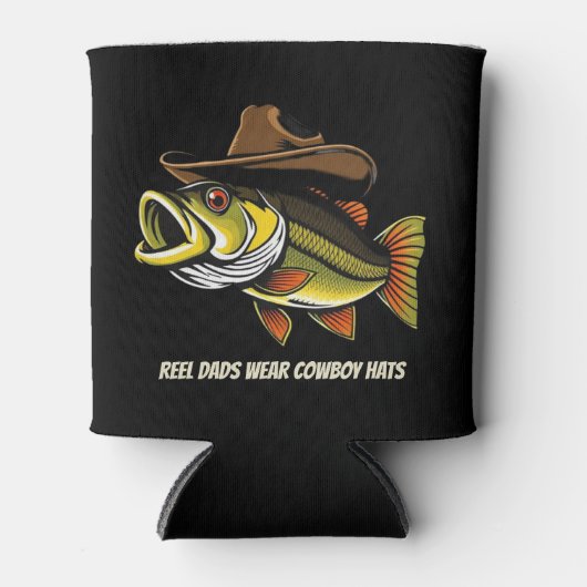 カウボーイおもしろいハットを着た父親の日魚 缶クーラー (正面)