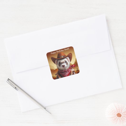 カウボーイおもしろいフェレーウェスタンスタイル誕生日 スクエアシール (封筒)