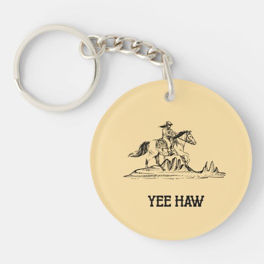 カウボーイおもしろいライディングホースウェスタン引用文イェーハウ キーホルダー (正面)