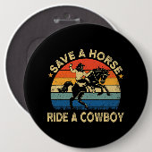 カウボーイおもしろいヴィンテージスタイル 缶バッジ (正面&裏面)