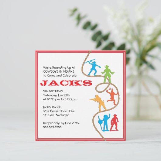 カウボーイおよびインディアンの誕生日のパーティの招待状 招待状 (スタンド正面)