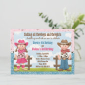カウボーイおよび女性のカーボーイの共同兄弟姉妹の誕生会 招待状 (スタンド正面)