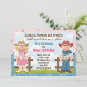 カウボーイおよび女性のカーボーイの共同兄弟姉妹の誕生会 招待状 (スタンド正面)