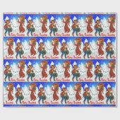 カウボーイおよび女性のカーボーイの子供の冬メリーなChristma ラッピングペーパー (フラット)