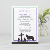 カウボーイおよび花嫁の紫色および緑の結婚式を祈ります 招待状 (スタンド正面)