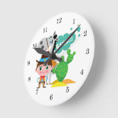 カウボーイおよび馬 ラウンド壁時計 (傾斜)