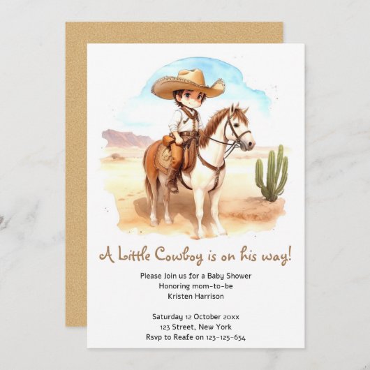 カウボーイお洒落アドベンチャーベビーシャワー 招待状 (正面/裏面)