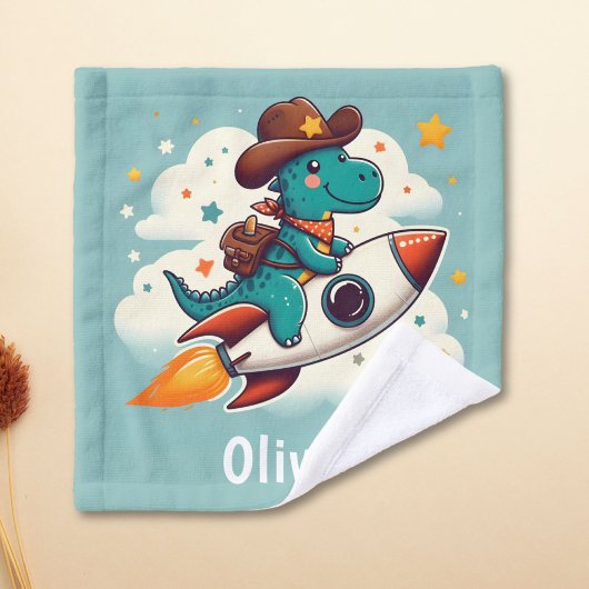 カウボーイお洒落恐竜に乗る宇宙ロケット ウォッシュタオル