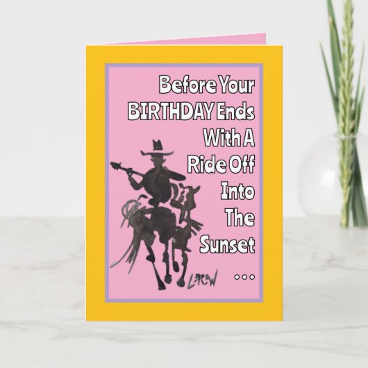 カウボーイから車に乗る前に，ハッピーバースデー カード (正面)
