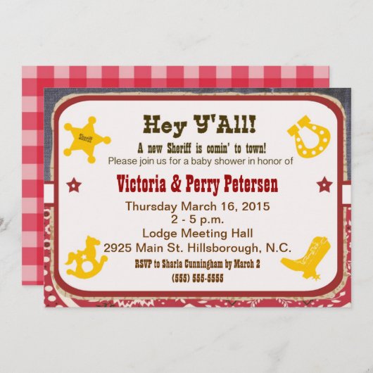カウボーイかわいい少年または少女のベビーシャワー- 招待状 (正面/裏面)