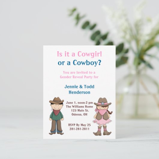 カウボーイか女性のカーボーイ?性別の明示パーティの招待状 招待状 (スタンド正面)