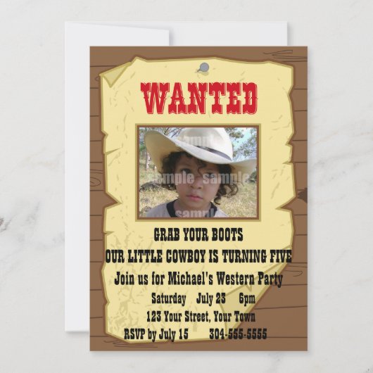 カウボーイがポスター誕生パーティーを希望 招待状 (正面)