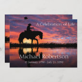 カウボーイが乗馬アットサンセットお祝いオブライフ 招待状 (正面/裏面)