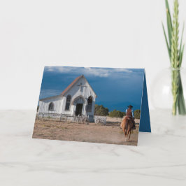 カウボーイが教会へ乗馬するクリスマスカード シーズンカード