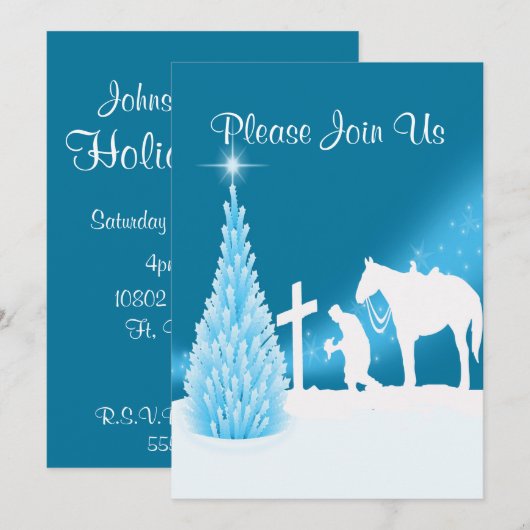 カウボーイが祈るウェスタンホリデーパーティーの招待状 招待状 (正面/裏面)