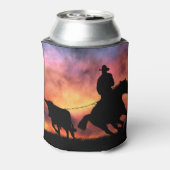 カウボーイが馬からロープを外す 缶クーラー (缶裏面)