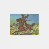 カウボーイが馬に乗って投げ縄を振る ポストイット (正面)