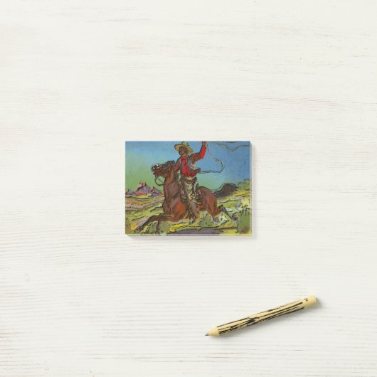 カウボーイが馬に乗って投げ縄を振る ポストイット (デスク上)