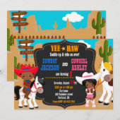 カウボーイとカウガールの誕生日招待状 ワイルドウェスト 招待状 (正面/裏面)