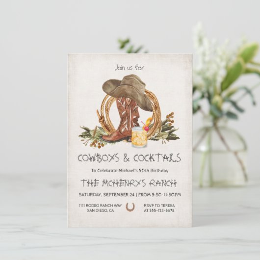 カウボーイとカクテルのラスティックパーティー 招待状 (スタンド正面)