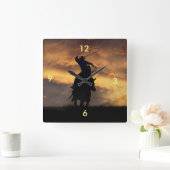 カウボーイとステアクロックを鳴らす スクエア壁時計 (ホーム)