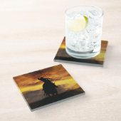 カウボーイとステアルーピングを日の入りで ガラスコースター (アングル)