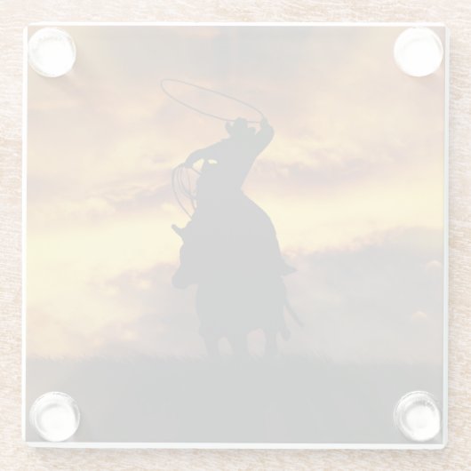 カウボーイとステアルーピングを日の入りで ガラスコースター (裏面)