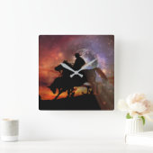 カウボーイとステア時計 スクエア壁時計 (ホーム)