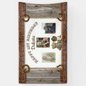 カウボーイとテディベア1st誕生日パーティーバナー 横断幕 (縦)