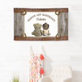 カウボーイとテディベア1st誕生日パーティーバナー 横断幕 (インサイチュ)