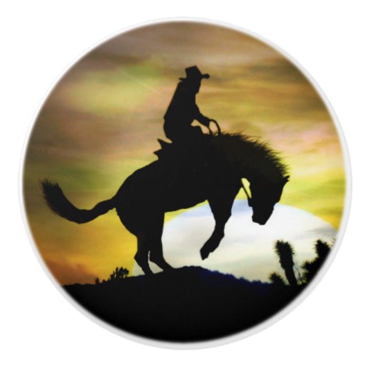 カウボーイとバッキング馬のノブとプル セラミックノブ (正面)