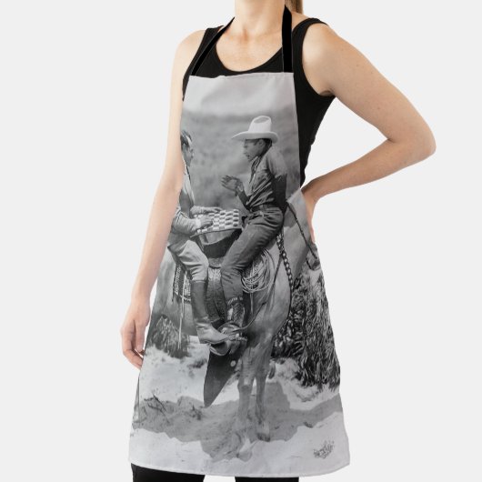 カウボーイとビジネス遊マンの市松模様にバの エプロン (インサイチュ)