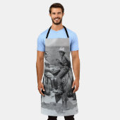 カウボーイとビジネス遊マンの市松模様にバの エプロン (着用した状態)