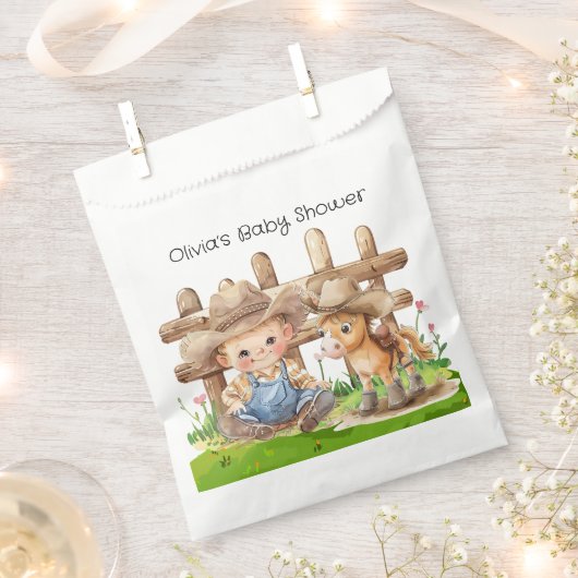 カウボーイとポニーホースボーイベビーシャワー フェイバーバッグ (クリップ留めされた状態)