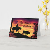 カウボーイとロングホーンのステアカード カード (黄色い花)