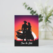 カウボーイと女性のカーボーイの日没の保存日付 招待状 (スタンド正面)