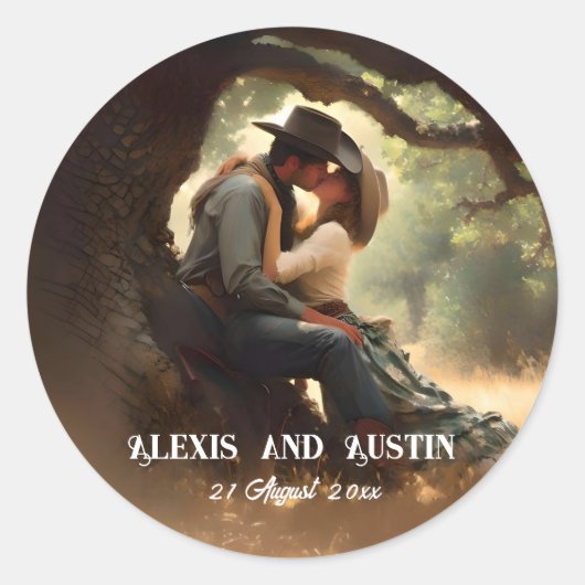 カウボーイと女性のカーボーイキスをする結婚ズ ラウンドシール (正面)