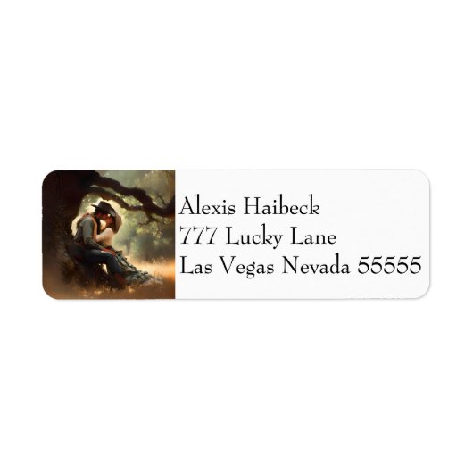 カウボーイと女性のカーボーイキスをする結婚ズ ラベル (正面)